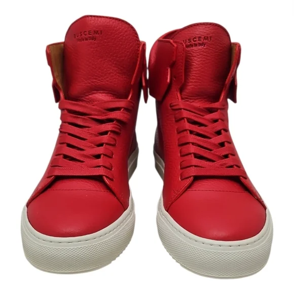 BUSCEMI |125mm Red Leather High-Top Sneakers Gold Lock EU 38 / US 8 NWT - Picture 4 of 11